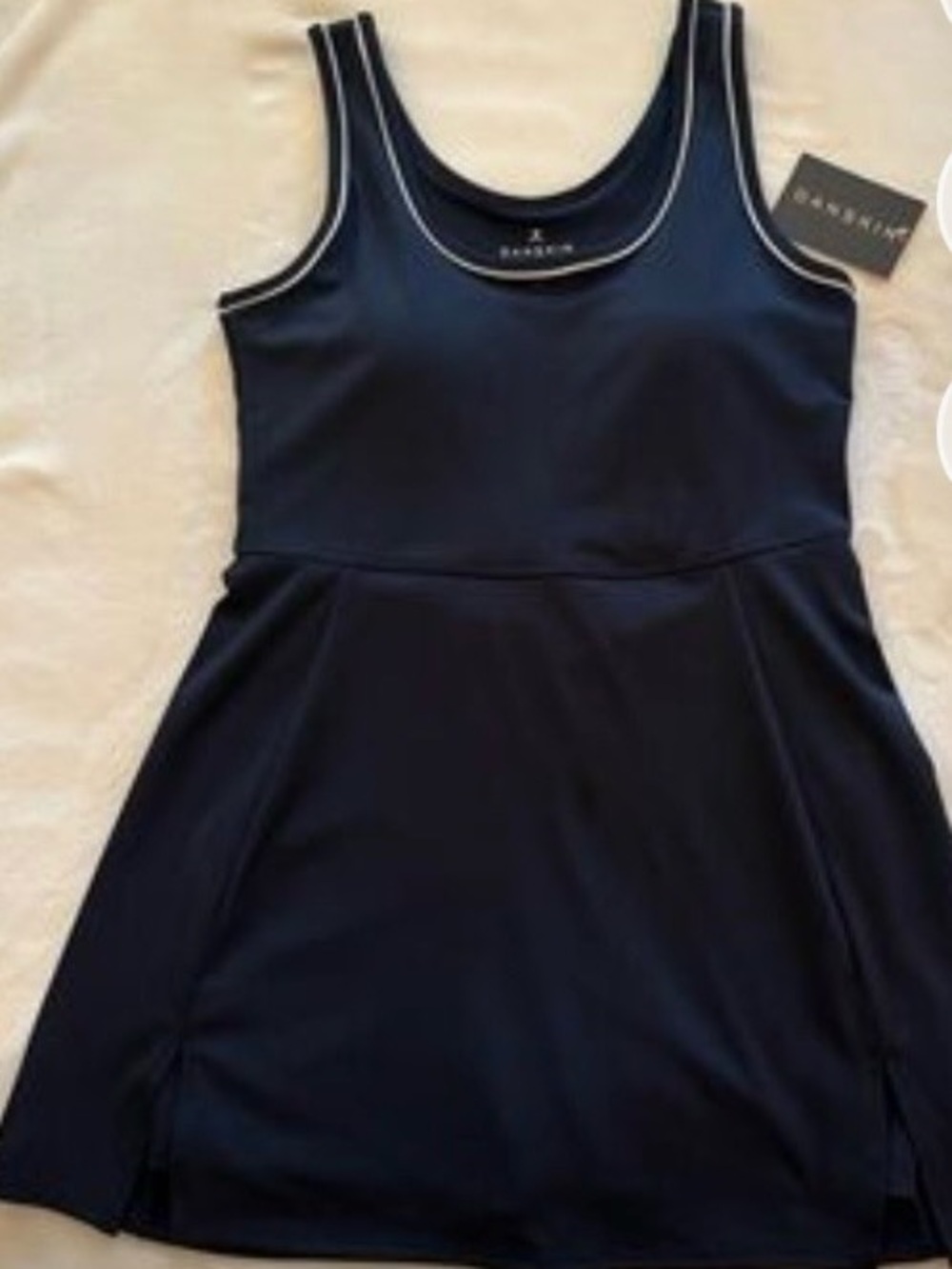 Danskin Navy Blue Dress with White Trim Tank Style - Picture 2 of 4
